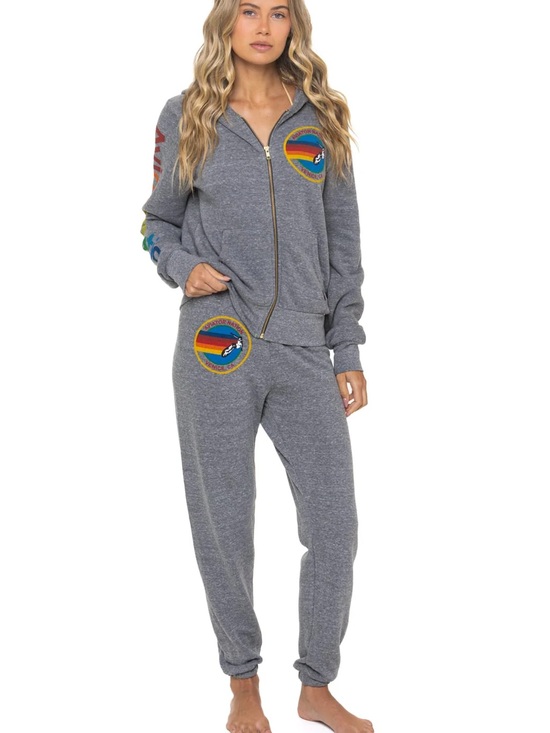 Aviator Nation Pants - Aviator Nation Gray Rainbow Patch Zip Hoodie & Jogger Set